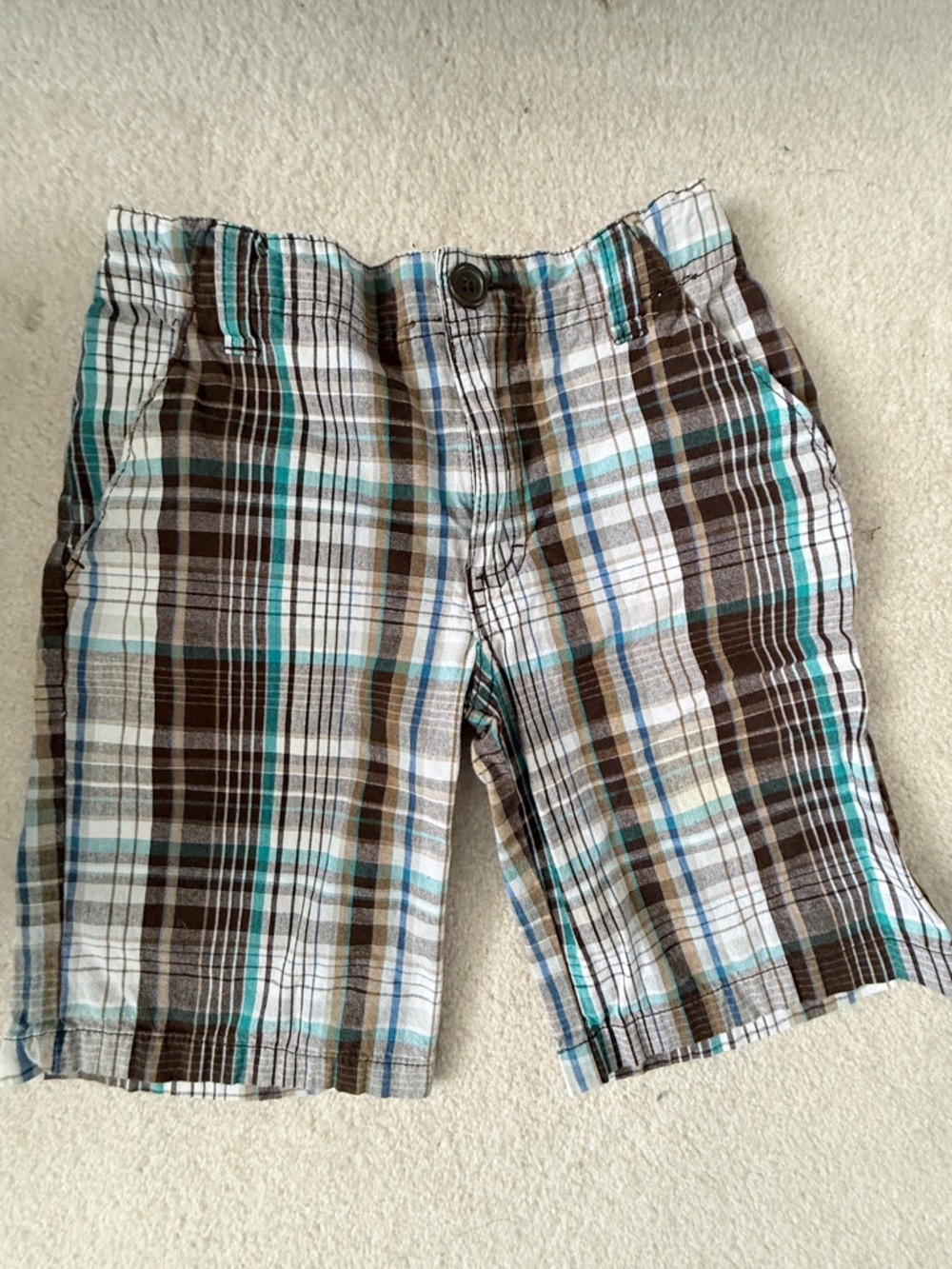 Cherokee Brown White Plaid Shorts with Teal Stripes